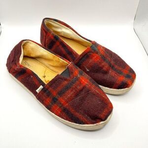 Toms Belmont Red Black‎ Plaid Slip On Flat Limited Ed Youth Size 5 Womens Sz 6.5